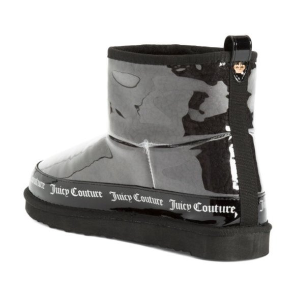 NWT Juicy Couture Black Klash Clear Mirrored Logo Sherpa Booties - Picture 2 of 11